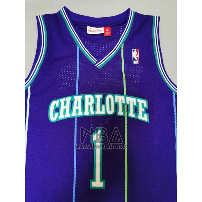 Camiseta Charlotte Hornets Muggsy Bogues NO 1 Mitchell & Ness 1994-95 Violeta